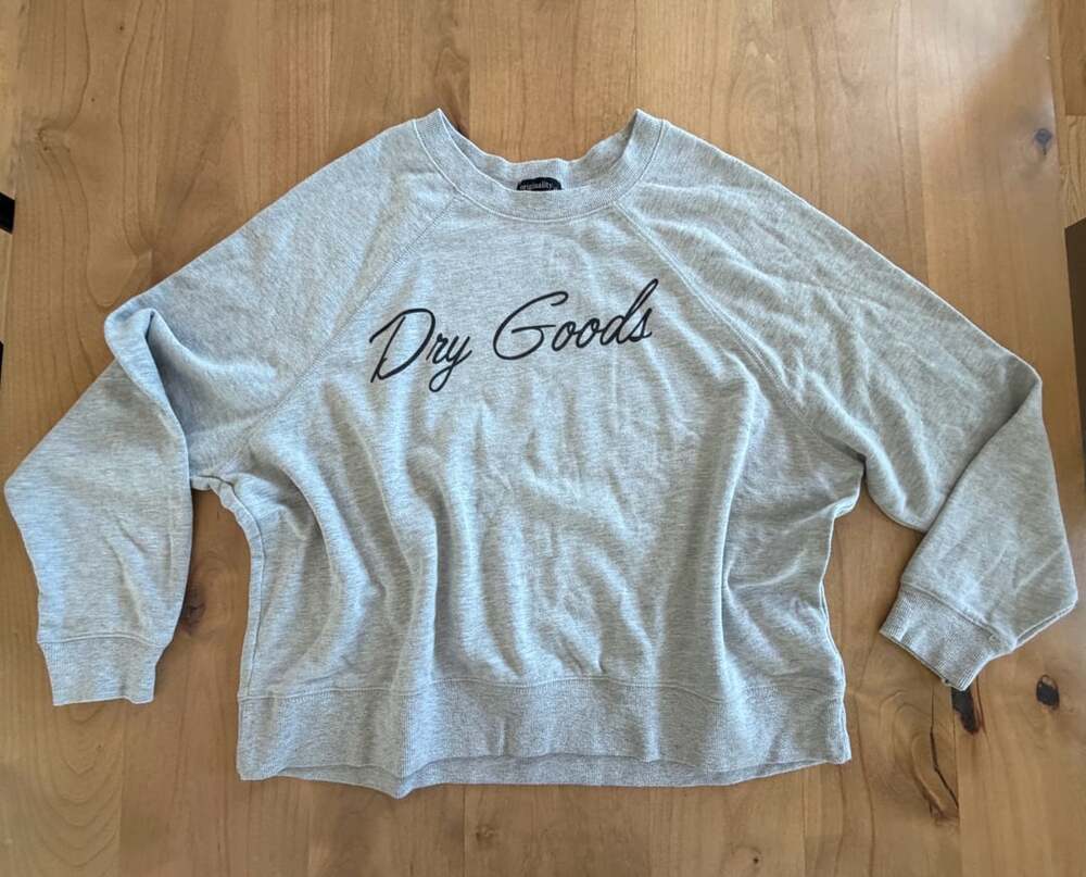 Originality Dry Goods Gray Script Graphic Crewneck Sweatshirt